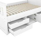 Lit plateforme capitaine double/grand avec 4 tiroirs et étagères de rangement, cadre de lit en bois massif avec tête de lit bibliothèque de rangement