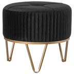 Tabouret pouf rond en velours surélevé avec base dorée épingle à cheveux