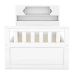 Lit plateforme capitaine double/grand avec 4 tiroirs et étagères de rangement, cadre de lit en bois massif avec tête de lit bibliothèque de rangement