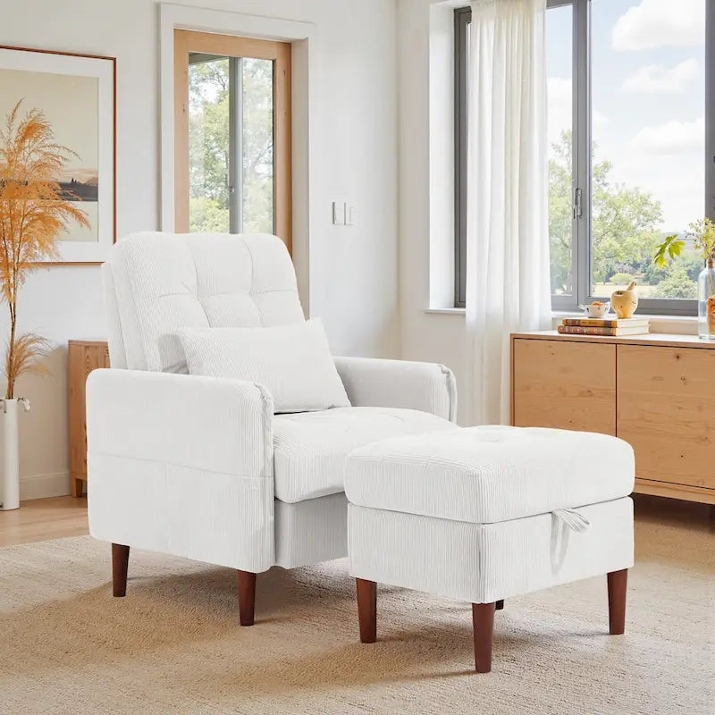 Fauteuil de salon moderne UIXE avec pouf de rangement et dossier réglable