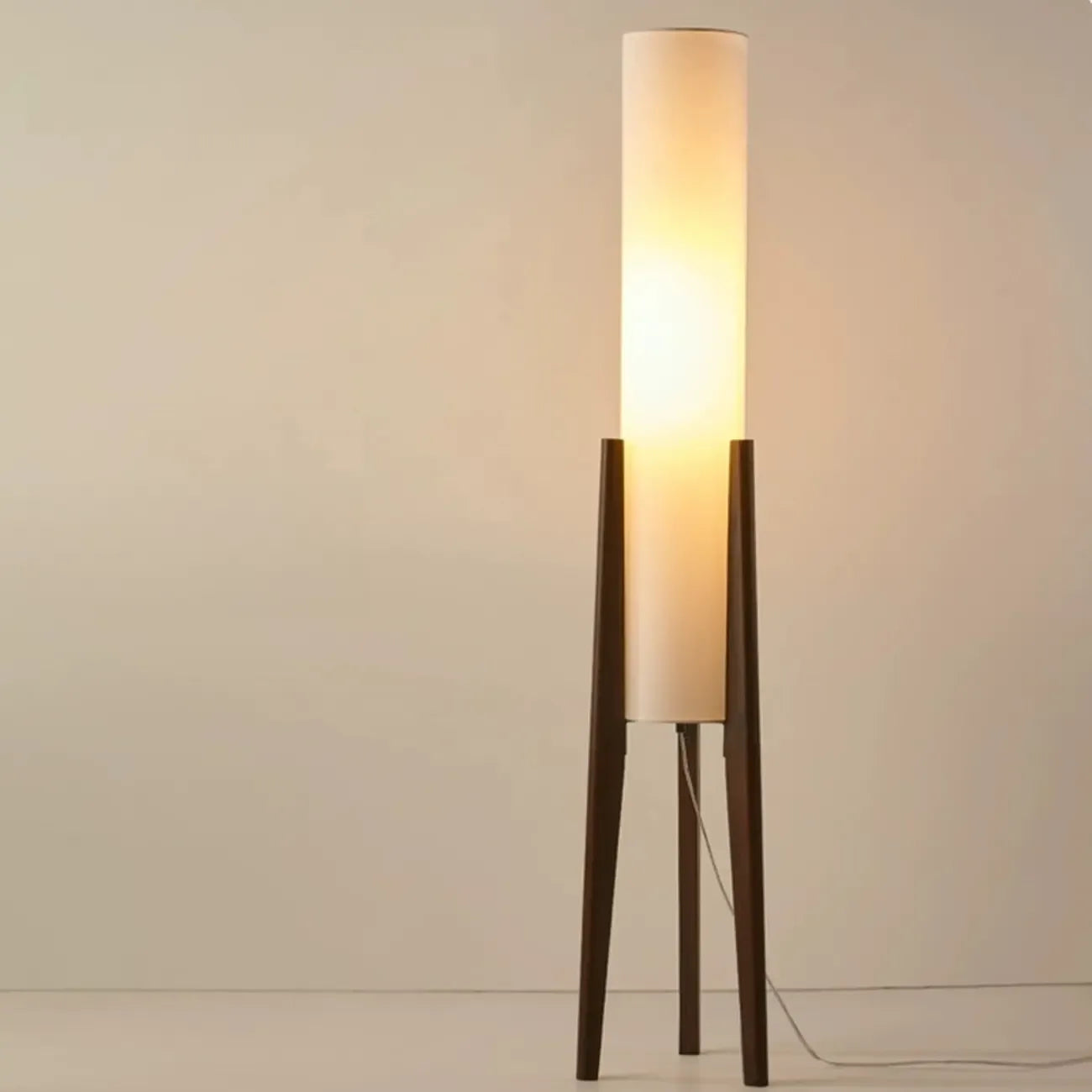 Vintage Wooden Torch LED Floor Lamps with Fabric Shade