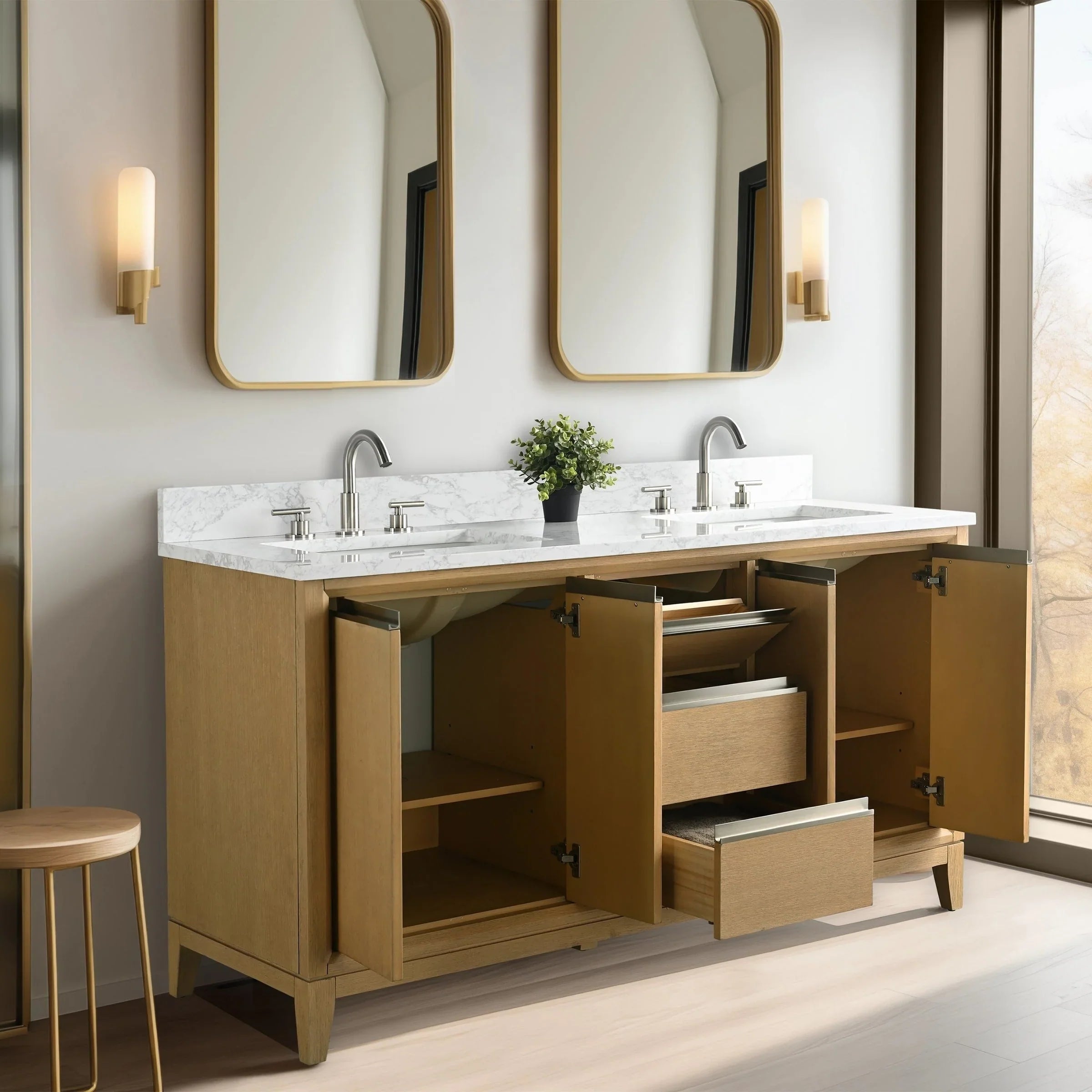 Meuble-lavabo Vanity Art avec évier en céramique et dessus en marbre reconstitué