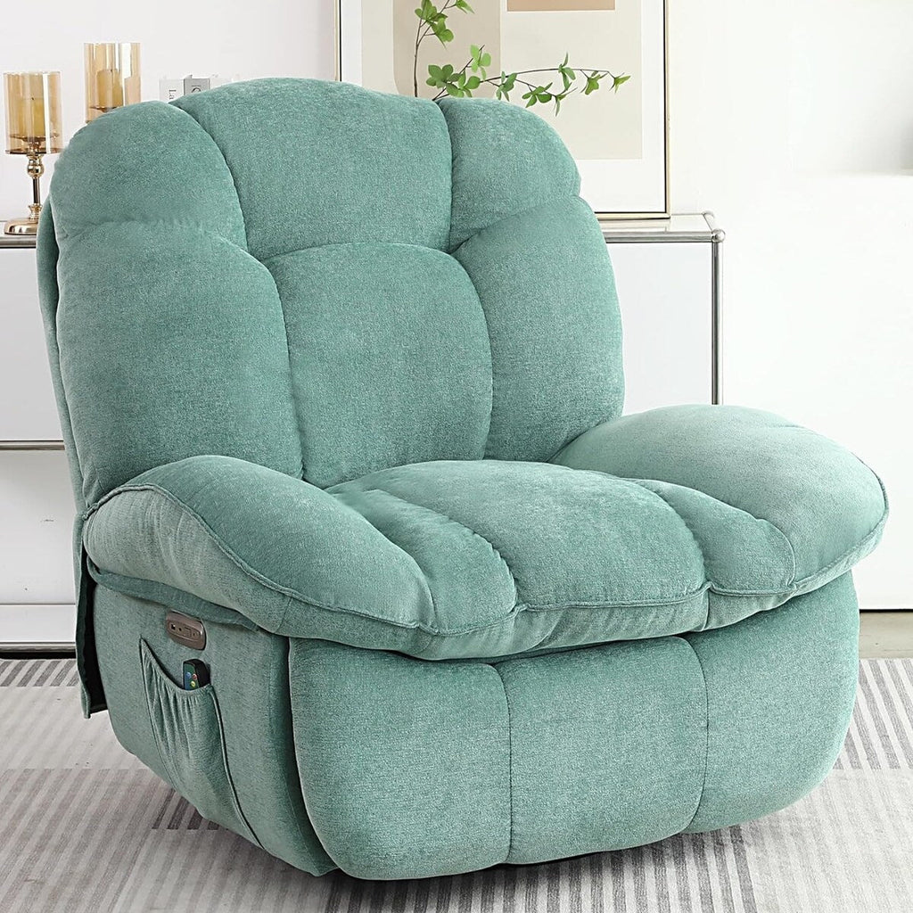 Fauteuil inclinable pivotant XINMICS, Fauteuils inclinables à bascule de massage avec fonction chauffante, ports USB, USB-C et pochette latérale