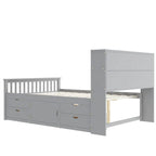 Lit plateforme capitaine double/grand avec 4 tiroirs et étagères de rangement, cadre de lit en bois massif avec tête de lit bibliothèque de rangement