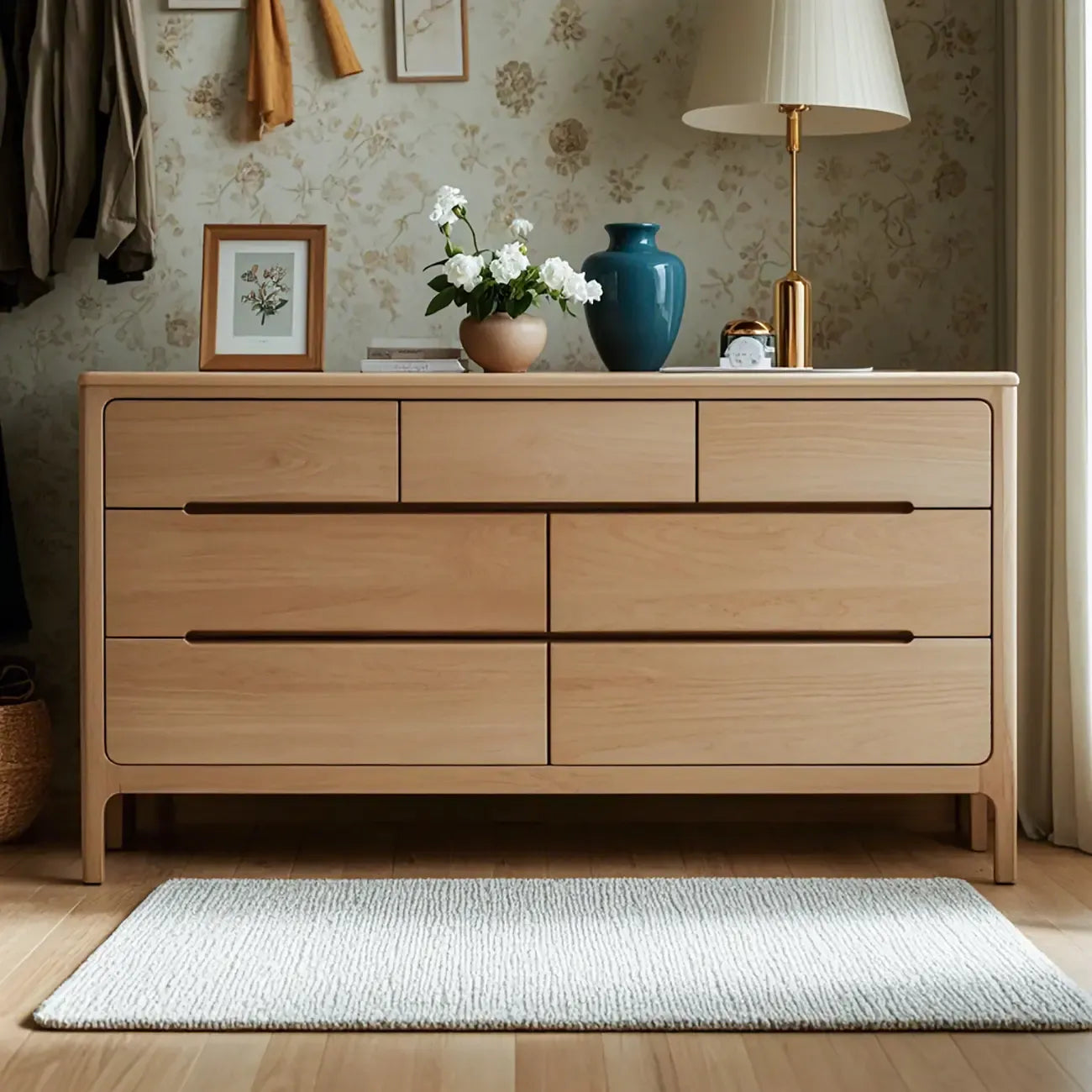 Commode double traditionnelle en bois de chêne naturel pour chambre à coucher