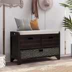 Banc de rangement en bois avec 2 paniers tressés