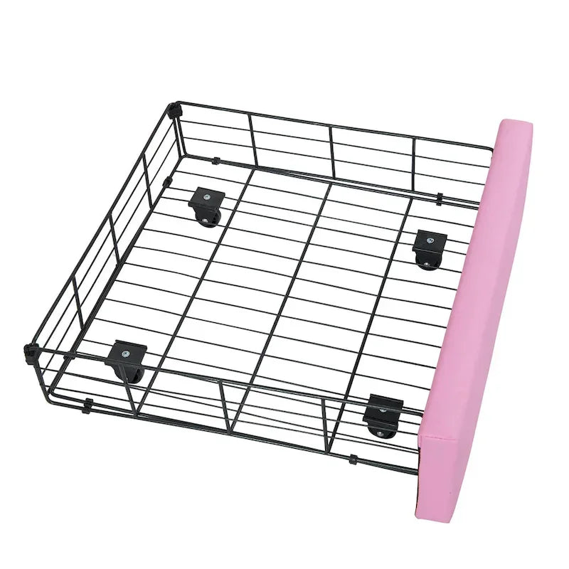 Cadre de lit double rembourré avec lumières LED, lit de princesse moderne rembourré avec tête de lit en forme de couronne, un tiroir, rose+blanc