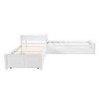 Lit plateforme en L moderne blanc de taille double avec lit gigogne et tiroirs pour chambre à coucher