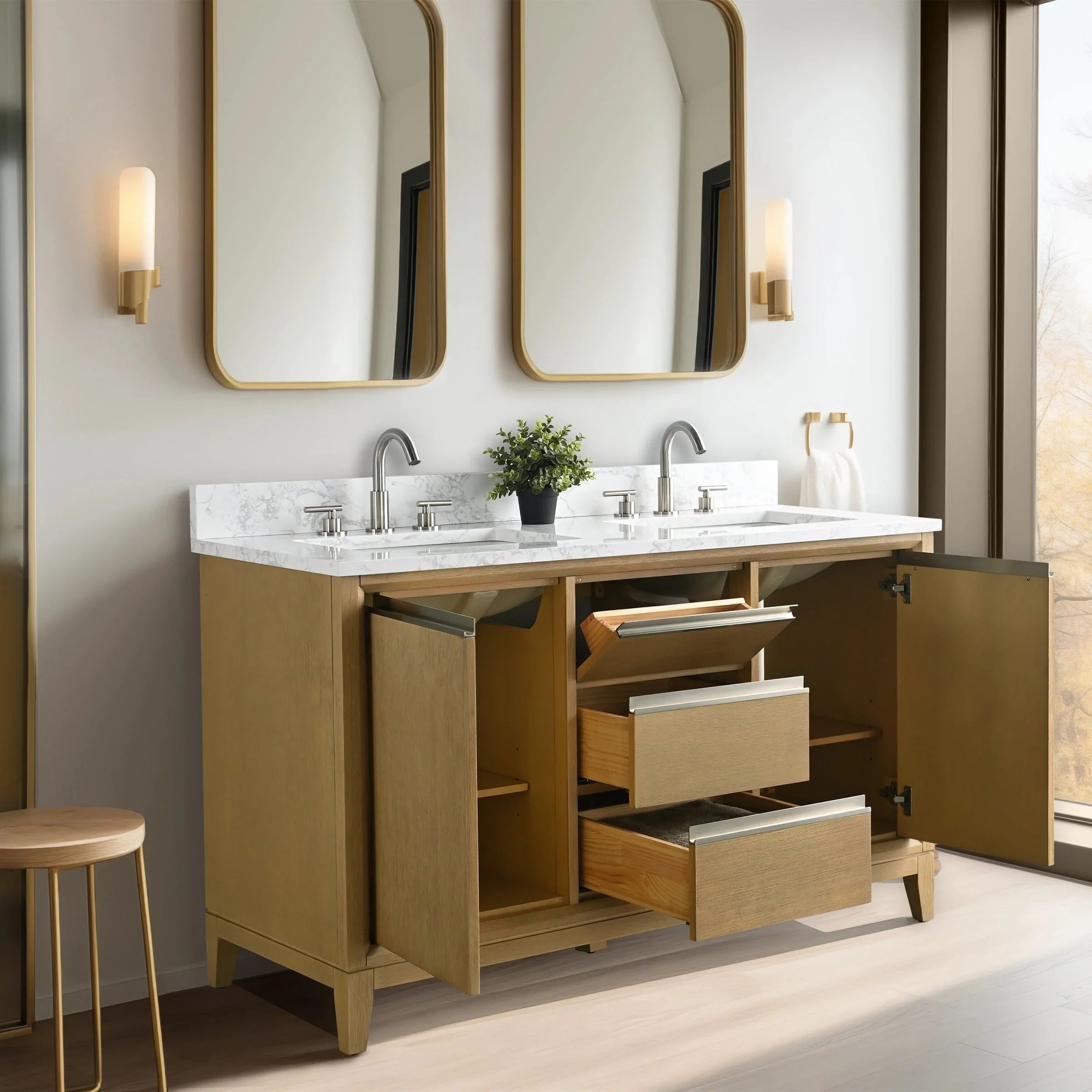 Meuble-lavabo Vanity Art avec évier en céramique et dessus en marbre reconstitué
