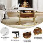 Table basse ronde relevable et extensible avec rangement dissimulé