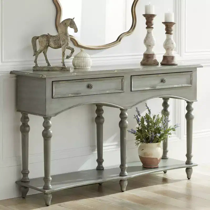 Crestview Collection Traditional Wood Rectangular Console Table 62 x 16 with Drawer Antiqued Gray Turned Legs Living Room Home