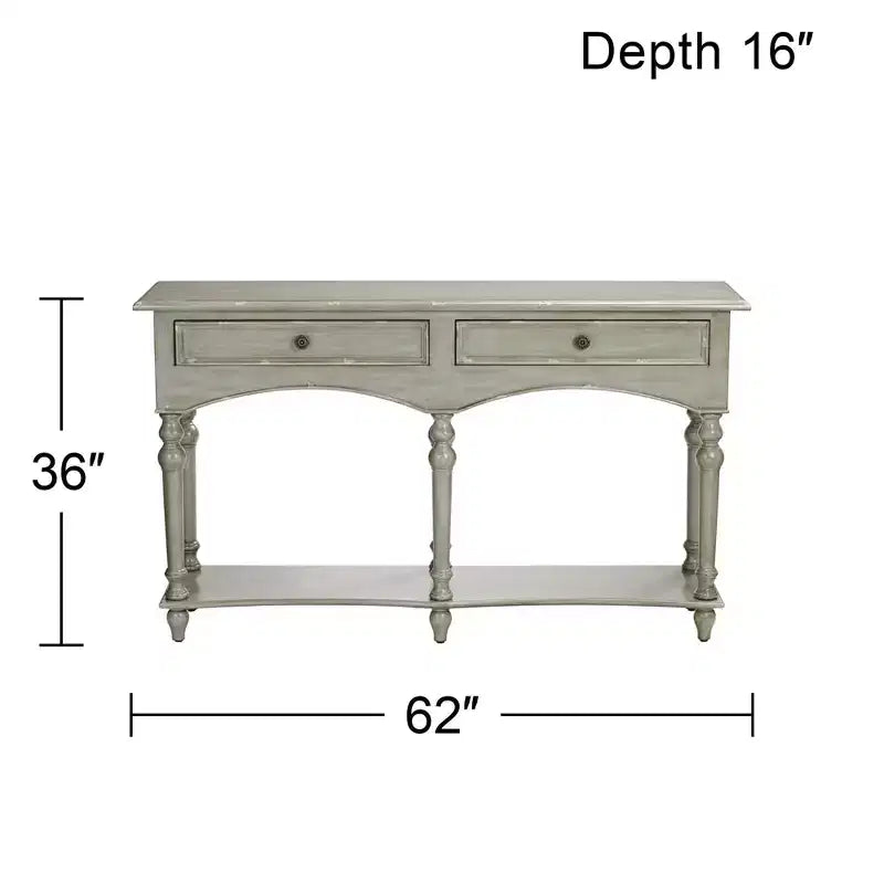 Crestview Collection Traditional Wood Rectangular Console Table 62 x 16 with Drawer Antiqued Gray Turned Legs Living Room Home
