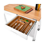 Table îlot central avec plateau en bois massif, 122 x 61 x 91 cm, blanche