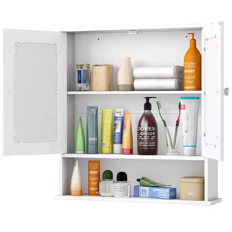 Costway Nouvelle Armoire Murale de Salle de Bain Double Porte Miroir Meuble de Rangement Armoire à Pharmacie Étagère Blanche