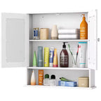 Costway Nouvelle Armoire Murale de Salle de Bain Double Porte Miroir Meuble de Rangement Armoire à Pharmacie Étagère Blanche