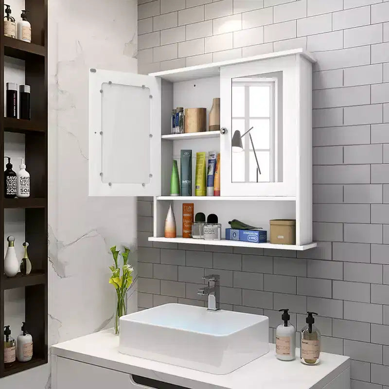 Costway Nouvelle Armoire Murale de Salle de Bain Double Porte Miroir Meuble de Rangement Armoire à Pharmacie Étagère Blanche