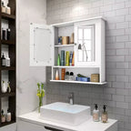 Costway Nouvelle Armoire Murale de Salle de Bain Double Porte Miroir Meuble de Rangement Armoire à Pharmacie Étagère Blanche