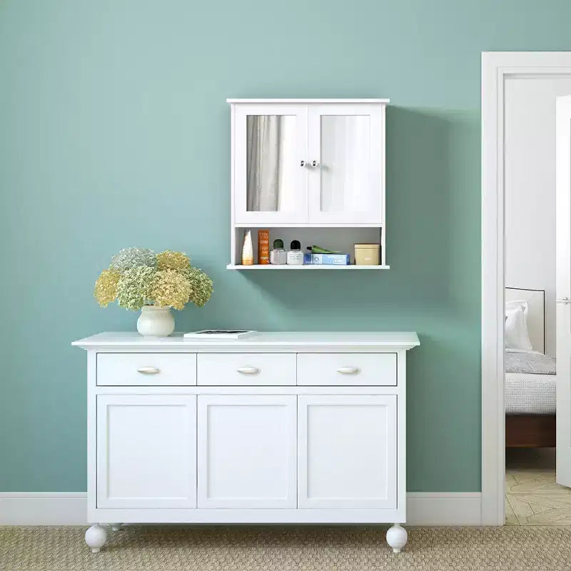 Costway Nouvelle Armoire Murale de Salle de Bain Double Porte Miroir Meuble de Rangement Armoire à Pharmacie Étagère Blanche