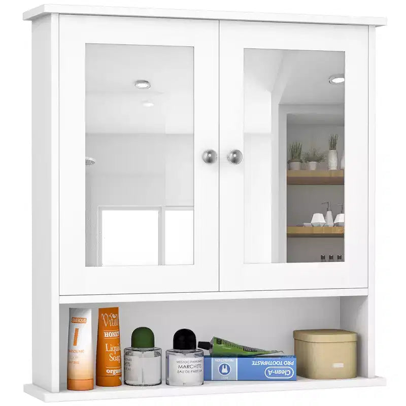 Costway Nouvelle Armoire Murale de Salle de Bain Double Porte Miroir Meuble de Rangement Armoire à Pharmacie Étagère Blanche