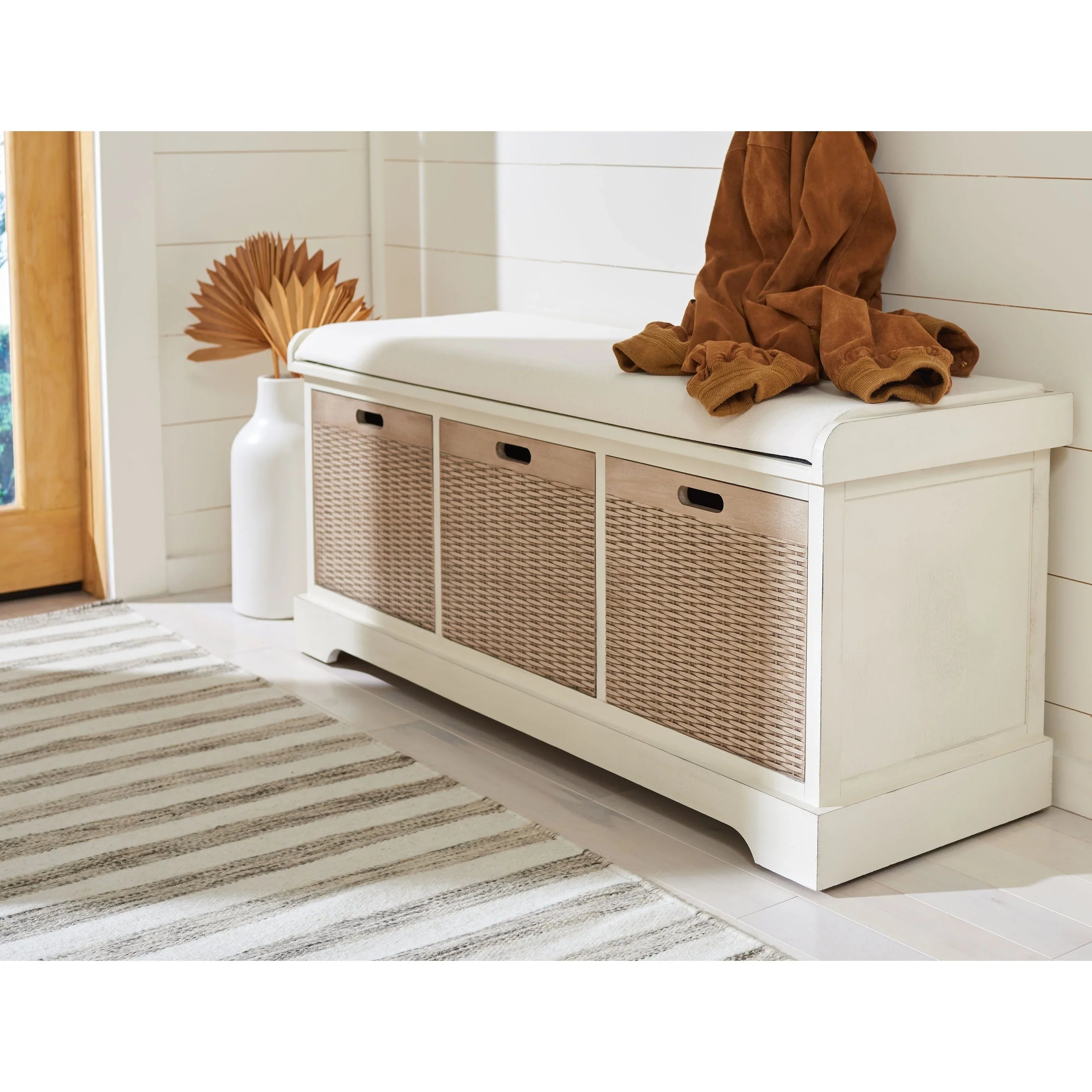 Banc de rangement SAFAVIEH Fiorello 3 tiroirs avec coussin - 47,3 L x 15 P x 19 H - 47Lx15Px19H