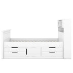 Lit plateforme capitaine double/grand avec 4 tiroirs et étagères de rangement, cadre de lit en bois massif avec tête de lit bibliothèque de rangement
