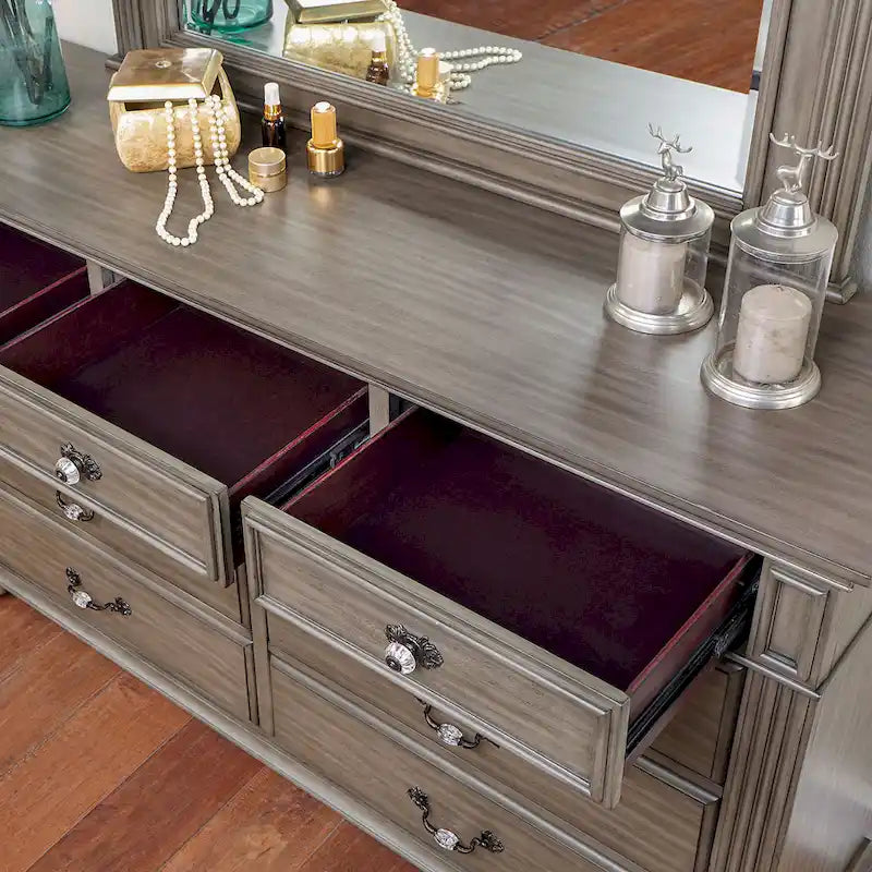 Commode traditionnelle à 9 tiroirs et miroir, 2 pièces