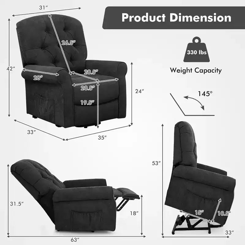 Fauteuil inclinable électrique Costway pour personnes âgées avec poches latérales et télécommande Noir/Marron