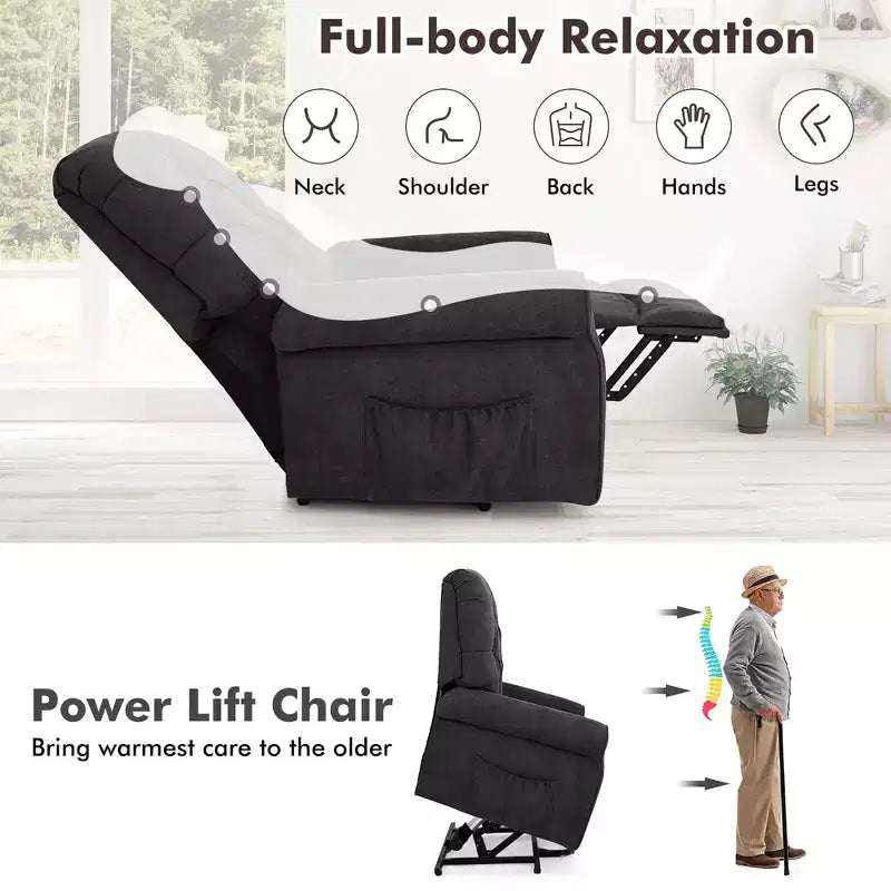 Fauteuil inclinable électrique Costway pour personnes âgées avec poches latérales et télécommande Noir/Marron