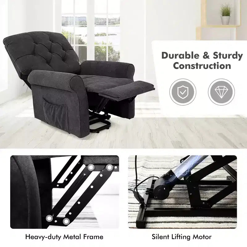 Fauteuil inclinable électrique Costway pour personnes âgées avec poches latérales et télécommande Noir/Marron