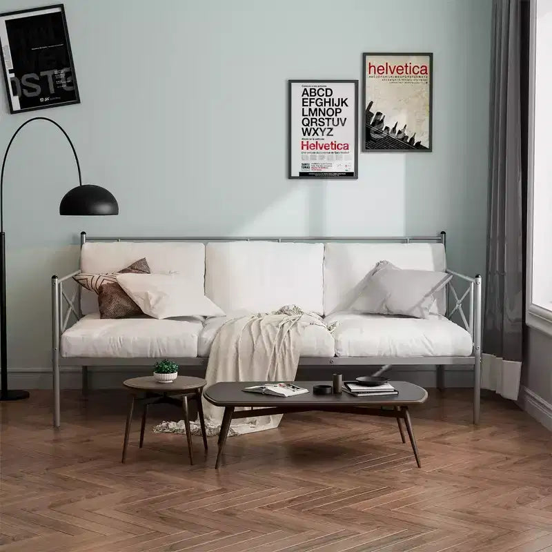 Cadre de lit de repos en métal Costway, taille double, avec support à lattes, base de matelas, pour salon, blanc/noir/argent