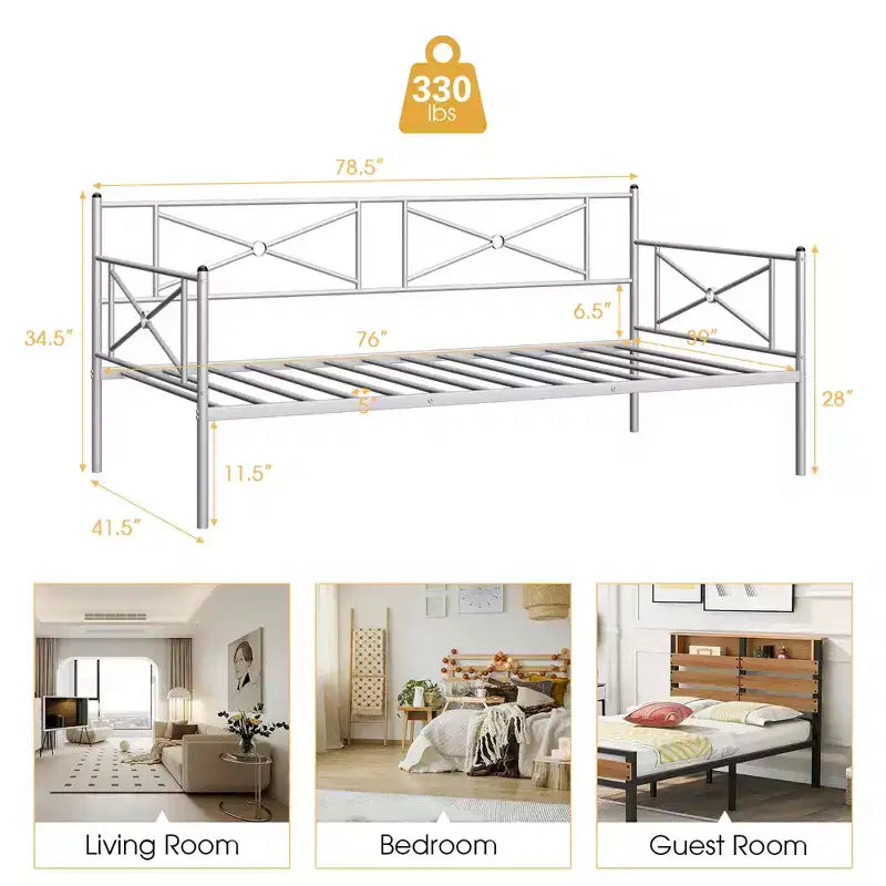 Cadre de lit de repos en métal Costway, taille double, avec support à lattes, base de matelas, pour salon, blanc/noir/argent