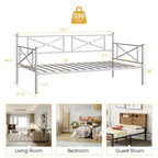 Cadre de lit de repos en métal Costway, taille double, avec support à lattes, base de matelas, pour salon, blanc/noir/argent
