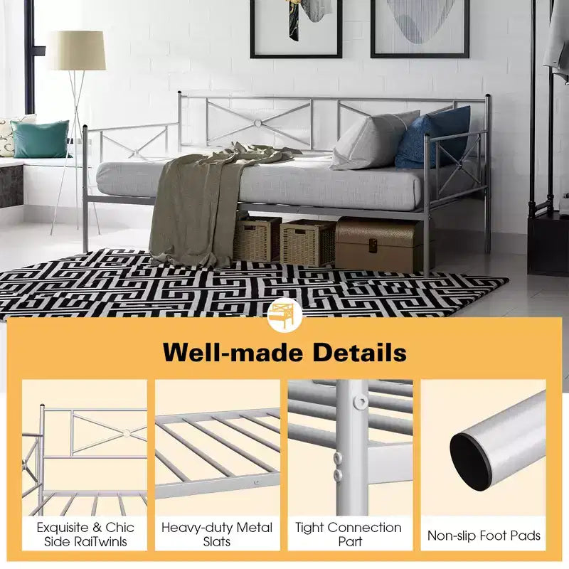 Cadre de lit de repos en métal Costway, taille double, avec support à lattes, base de matelas, pour salon, blanc/noir/argent