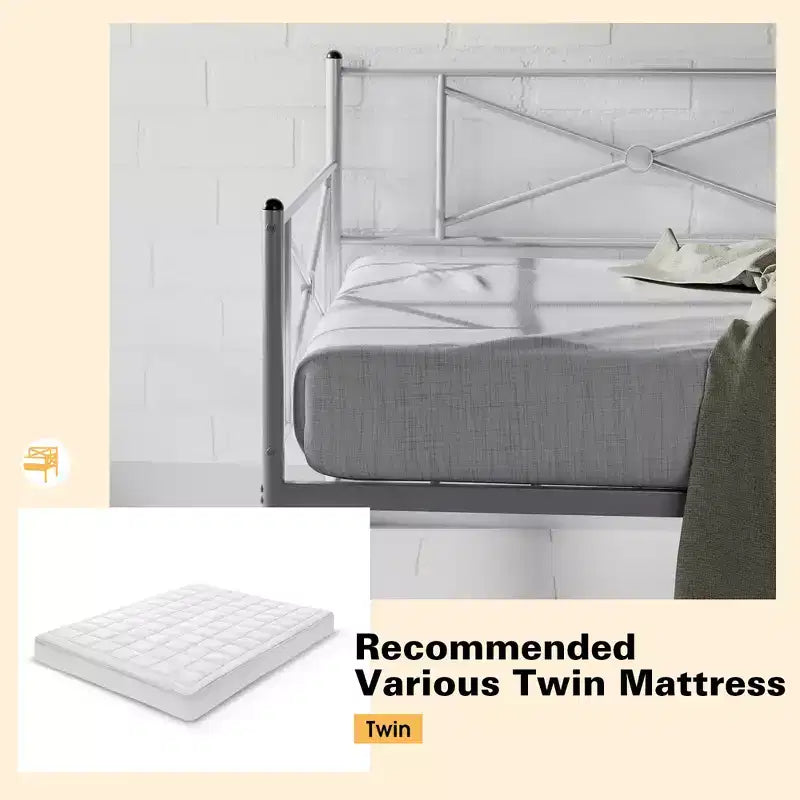 Cadre de lit de repos en métal Costway, taille double, avec support à lattes, base de matelas, pour salon, blanc/noir/argent
