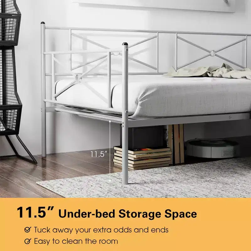 Cadre de lit de repos en métal Costway, taille double, avec support à lattes, base de matelas, pour salon, blanc/noir/argent