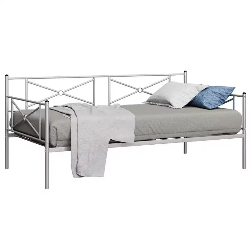 Cadre de lit de repos en métal Costway, taille double, avec support à lattes, base de matelas, pour salon, blanc/noir/argent