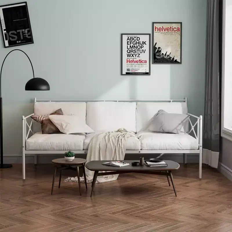 Cadre de lit de repos en métal Costway, taille double, avec support à lattes, base de matelas, pour salon, blanc/noir/argent