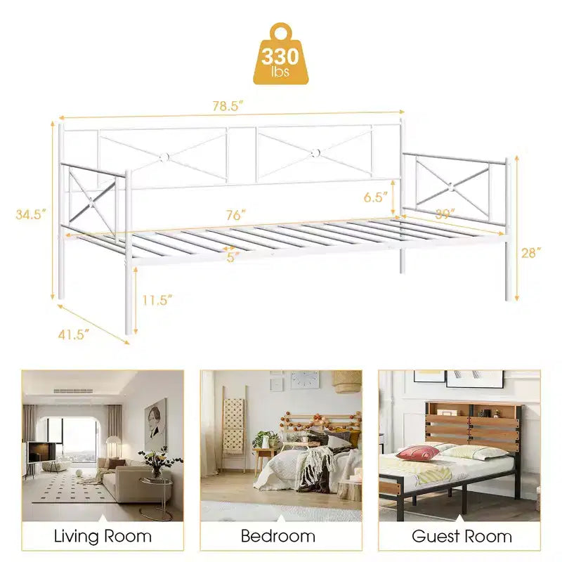 Cadre de lit de repos en métal Costway, taille double, avec support à lattes, base de matelas, pour salon, blanc/noir/argent