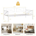 Cadre de lit de repos en métal Costway, taille double, avec support à lattes, base de matelas, pour salon, blanc/noir/argent