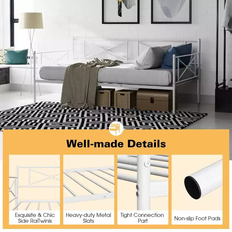 Cadre de lit de repos en métal Costway, taille double, avec support à lattes, base de matelas, pour salon, blanc/noir/argent