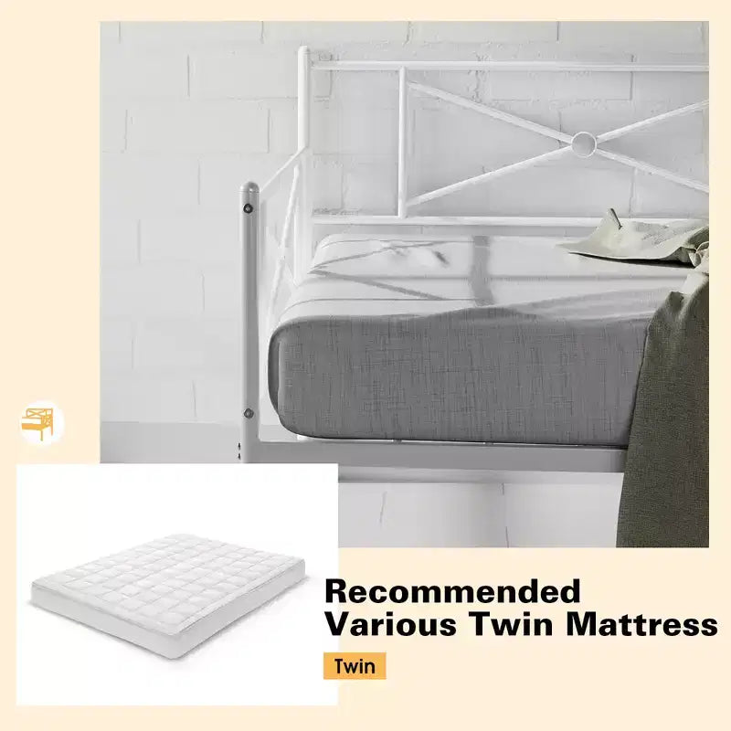 Cadre de lit de repos en métal Costway, taille double, avec support à lattes, base de matelas, pour salon, blanc/noir/argent