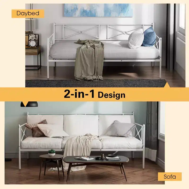 Cadre de lit de repos en métal Costway, taille double, avec support à lattes, base de matelas, pour salon, blanc/noir/argent