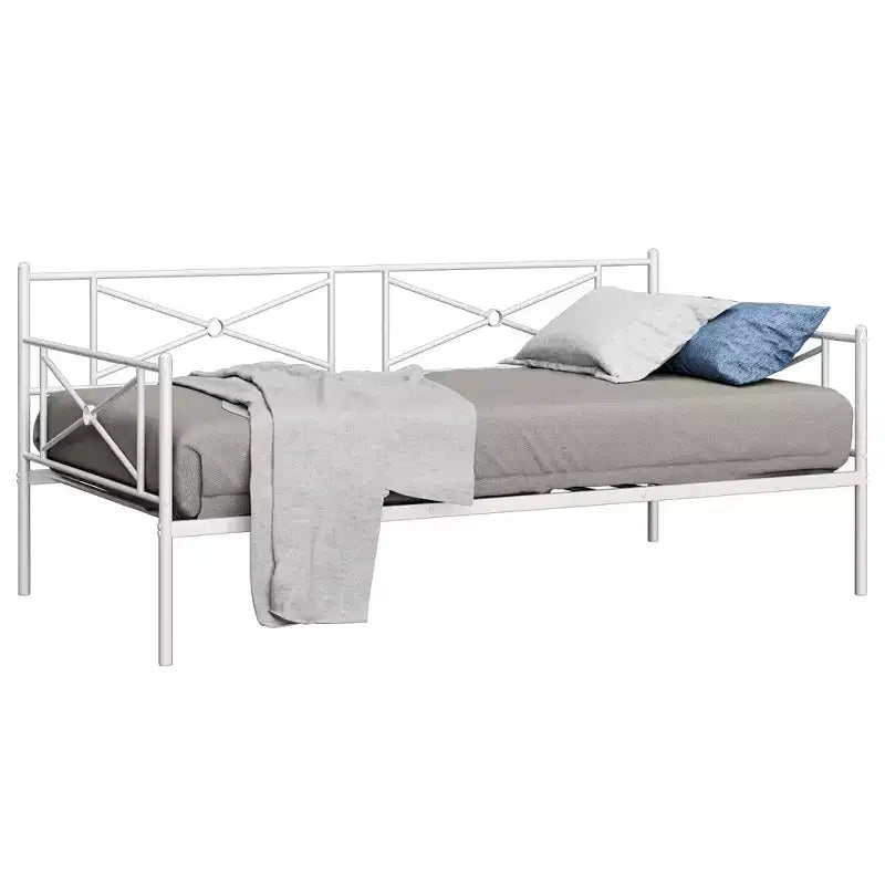 Cadre de lit de repos en métal Costway, taille double, avec support à lattes, base de matelas, pour salon, blanc/noir/argent