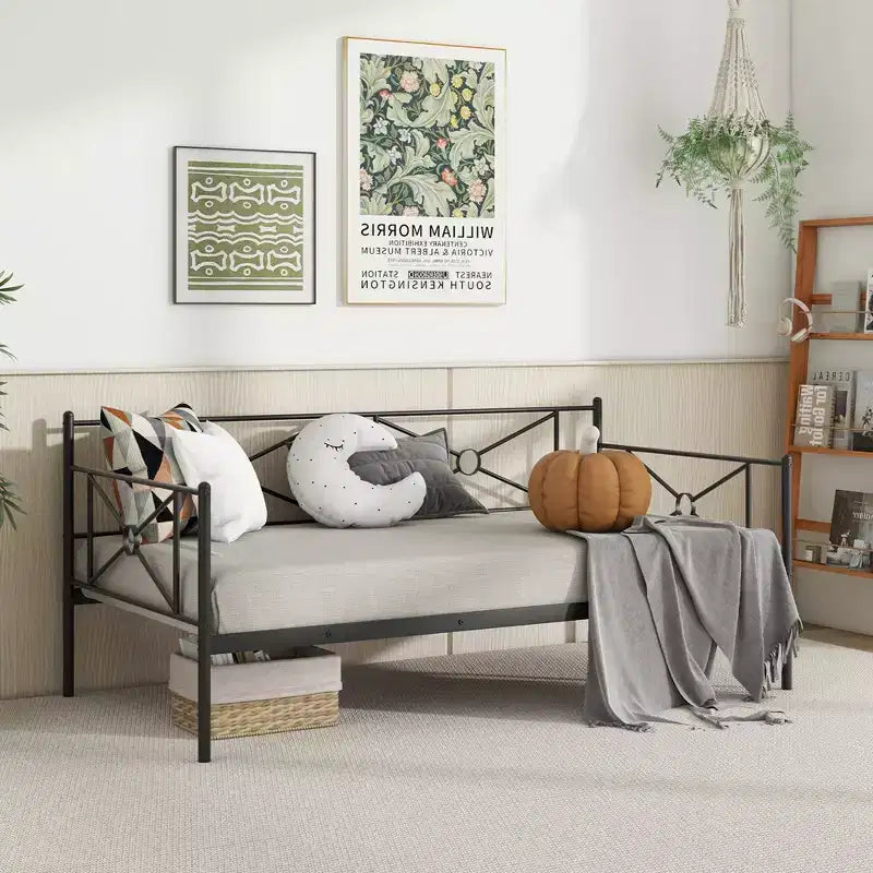 Cadre de lit de repos en métal Costway, taille double, avec support à lattes, base de matelas, pour salon, blanc/noir/argent