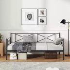 Cadre de lit de repos en métal Costway, taille double, avec support à lattes, base de matelas, pour salon, blanc/noir/argent