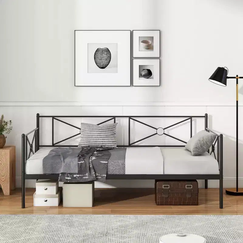 Cadre de lit de repos en métal Costway, taille double, avec support à lattes, base de matelas, pour salon, blanc/noir/argent