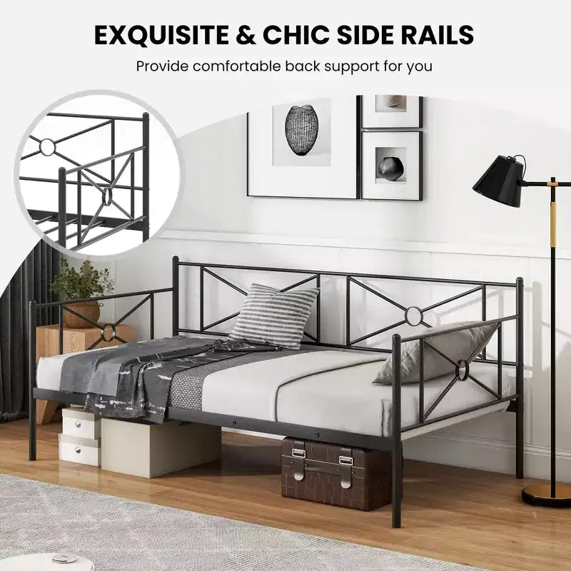 Cadre de lit de repos en métal Costway, taille double, avec support à lattes, base de matelas, pour salon, blanc/noir/argent