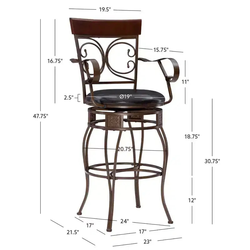 Tabouret de bar pivotant en similicuir et métal, avec accoudoirs, grand format, Nora - Linon