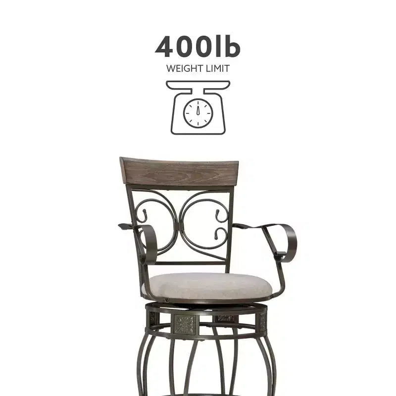 Tabouret de bar pivotant en similicuir et métal, avec accoudoirs, grand format, Nora - Linon