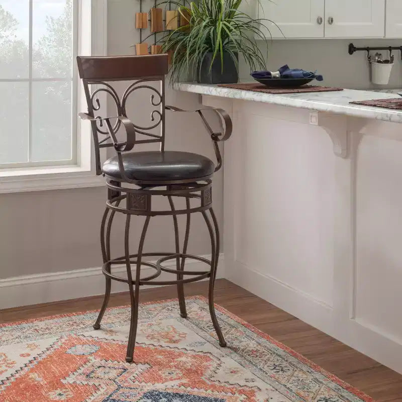 Tabouret de bar pivotant en similicuir et métal, avec accoudoirs, grand format, Nora - Linon